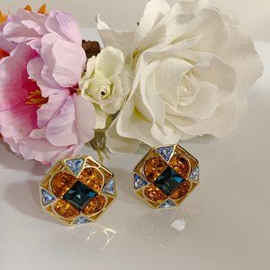 Authentic Christian Dior Germany Gold Crystal Clip Earrings Vintage